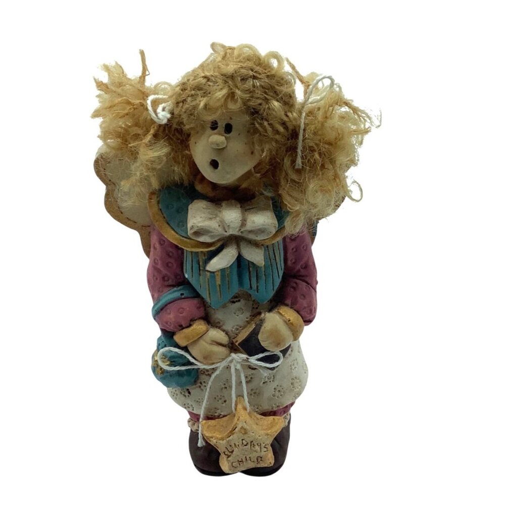 Vtg 1991 Diana Zufall Angel Figurine Sunday's Child Doll Yarn Hair‎ Decor 5.5"